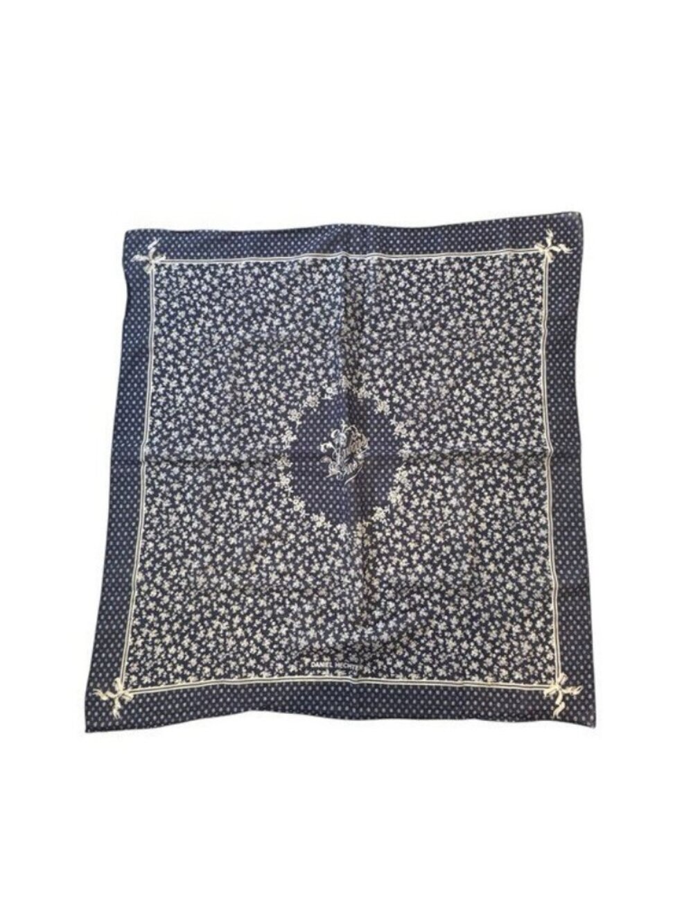 Daniel Hechter Paris Scarf Blue Floral Print Bonbon Fins 26" Square Cotton - Picture 6 of 6